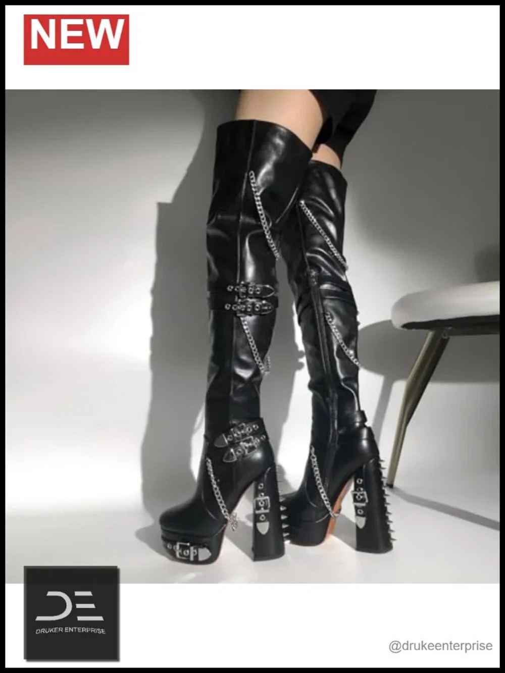 Thigh High Block Heel Platform Boots Chunky Heels Over Knee Side Zip Women Shoes